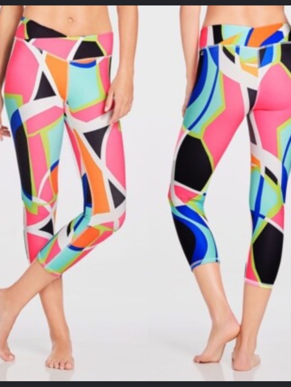 Fabletics Multicolor Geometric Capri Leggings - Pink, Blue, Black, Orange